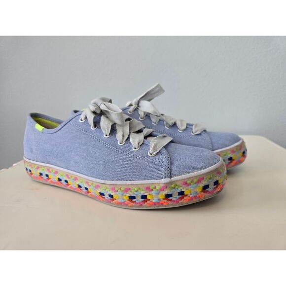 Keds Triple Kick Aztec Geo WF2627 Women’s 11 Platform Sneakers Blue Embroidered - Picture 5 of 8